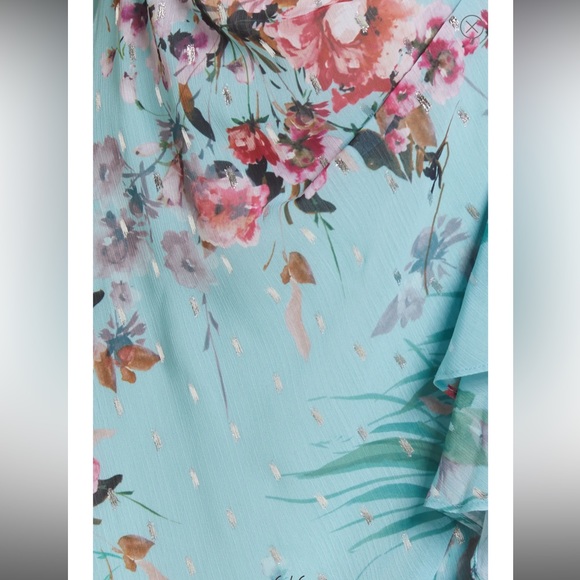 Eliza J Floral Ruffle Trim Calf Midi Dress 2 Mint - Picture 5 of 12